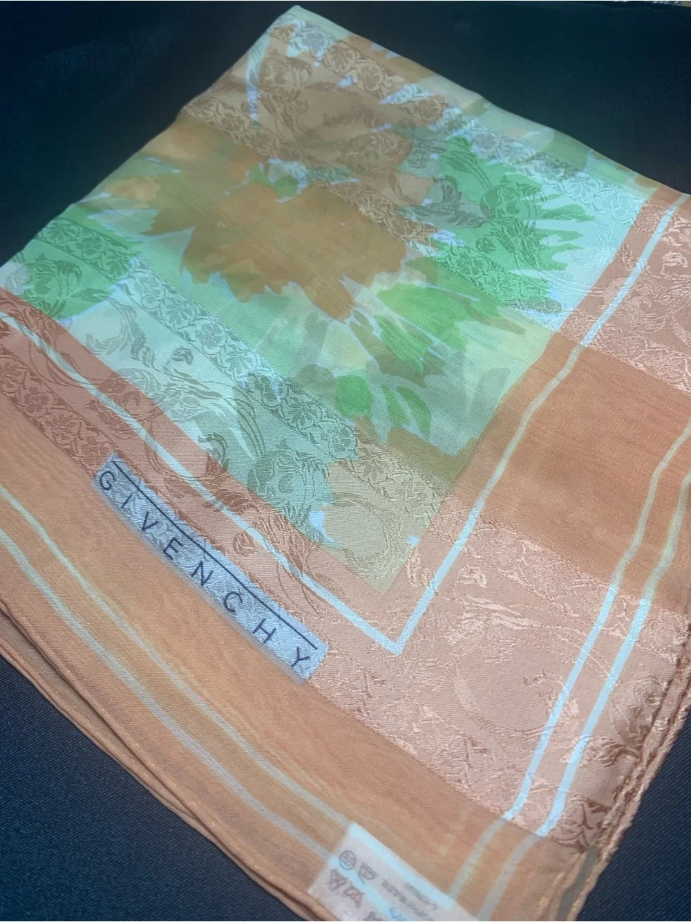 Givenchy Peach Green Floral Silk Scarf